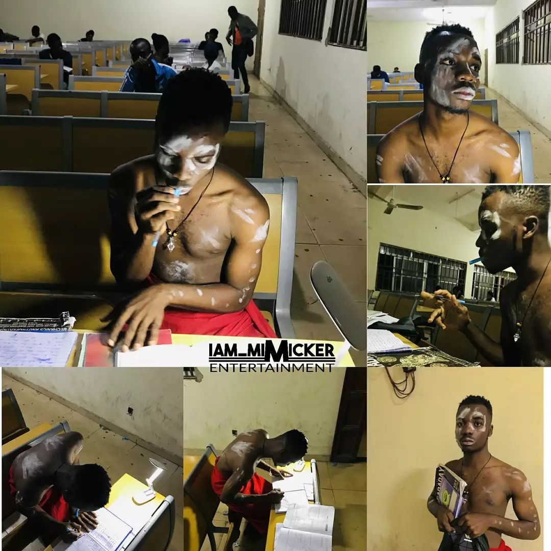 Moment FUTO student dresses to night class in native doctor attire as exam draws near - PHOTOS
